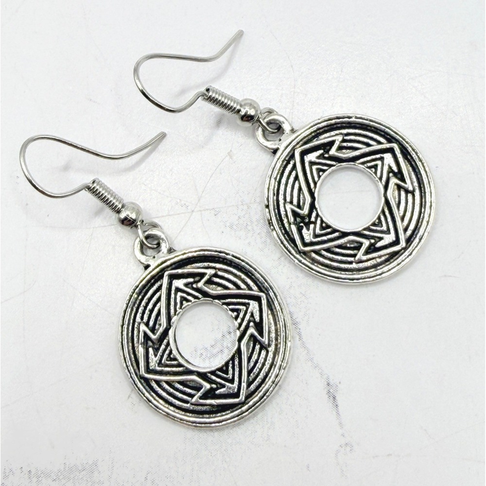 Silver Tone Southwestern Geometric Dangle‎ Earrings Textured Boho